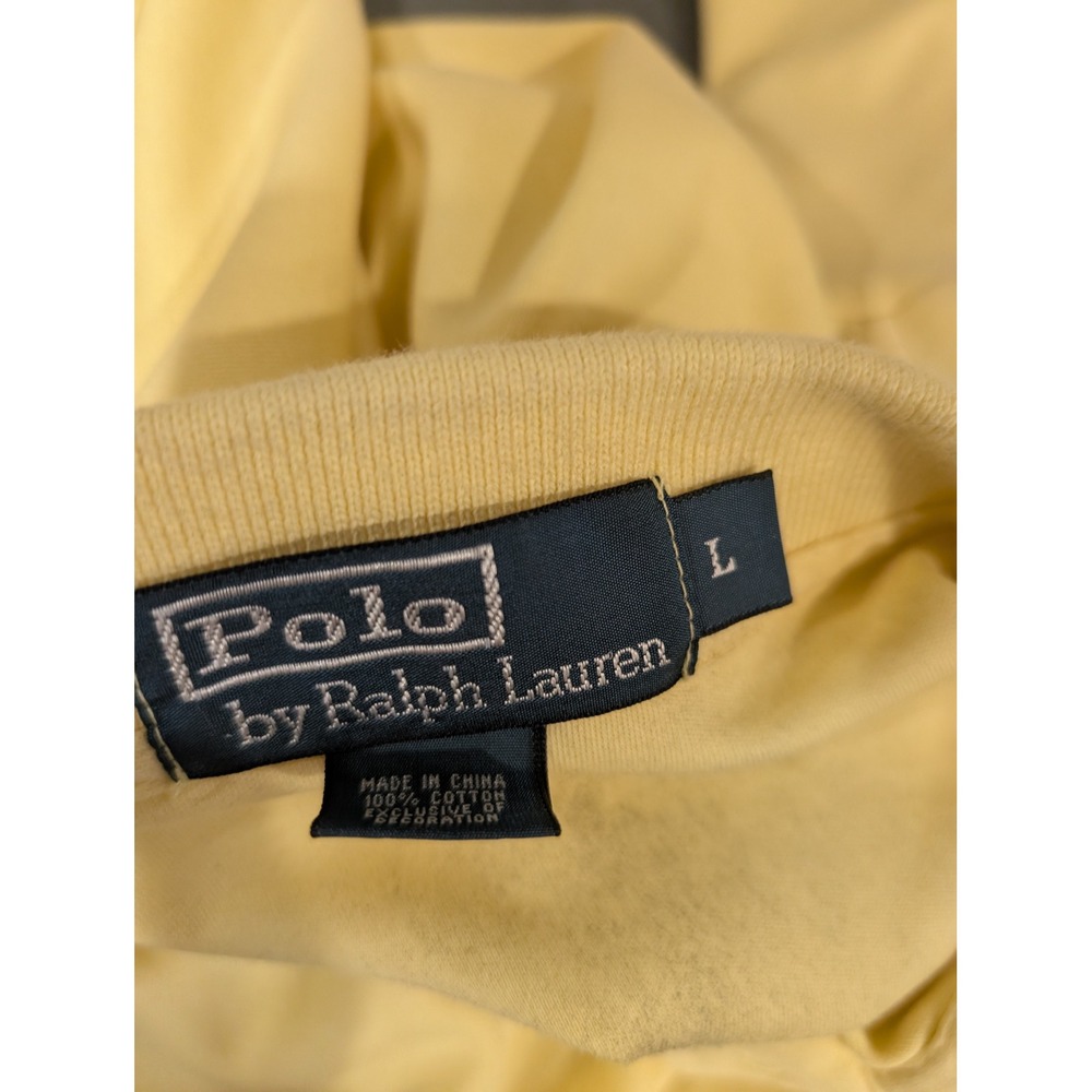 Polo Ralph Lauren Mens Large Yellow Short Sleeve Cotton Polo Shirt Navy Pony - Picture 2 of 2